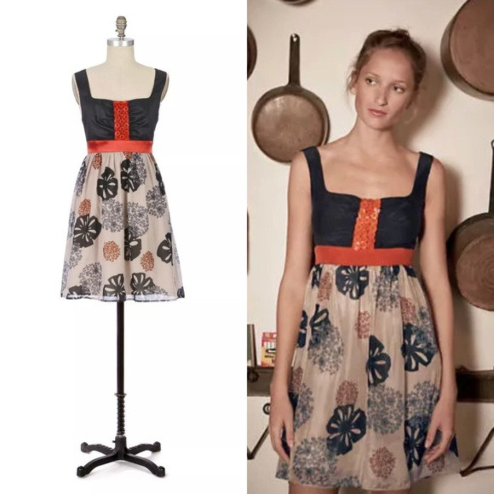 Anthropologie Bow & Arrow Buttonblossom Silk Dress Gem